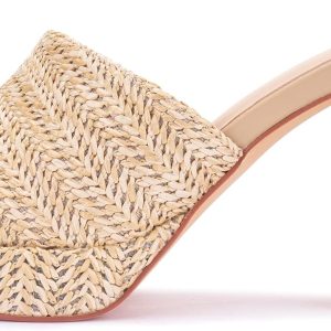 Monrovia Raffia Heeled Sandals for Women，Platform Wedge Slip On Block Heel, Dressy Summer Open Toe Chunky High Heel Vacation Beach Slides Sandals